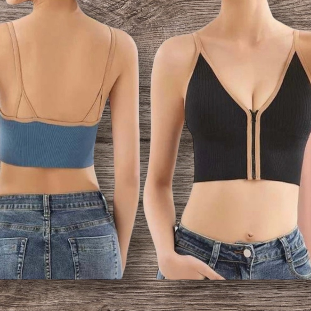Front zipper push up bra top